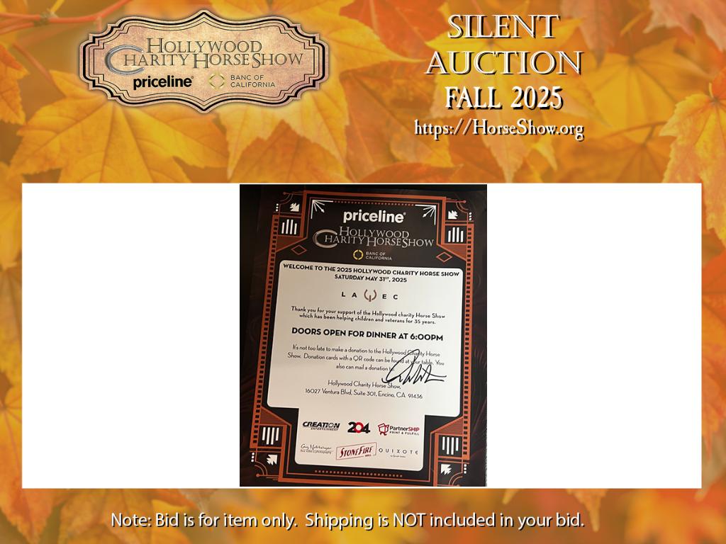 2025 Hollywood Charity Horse Show Event sheet signed...