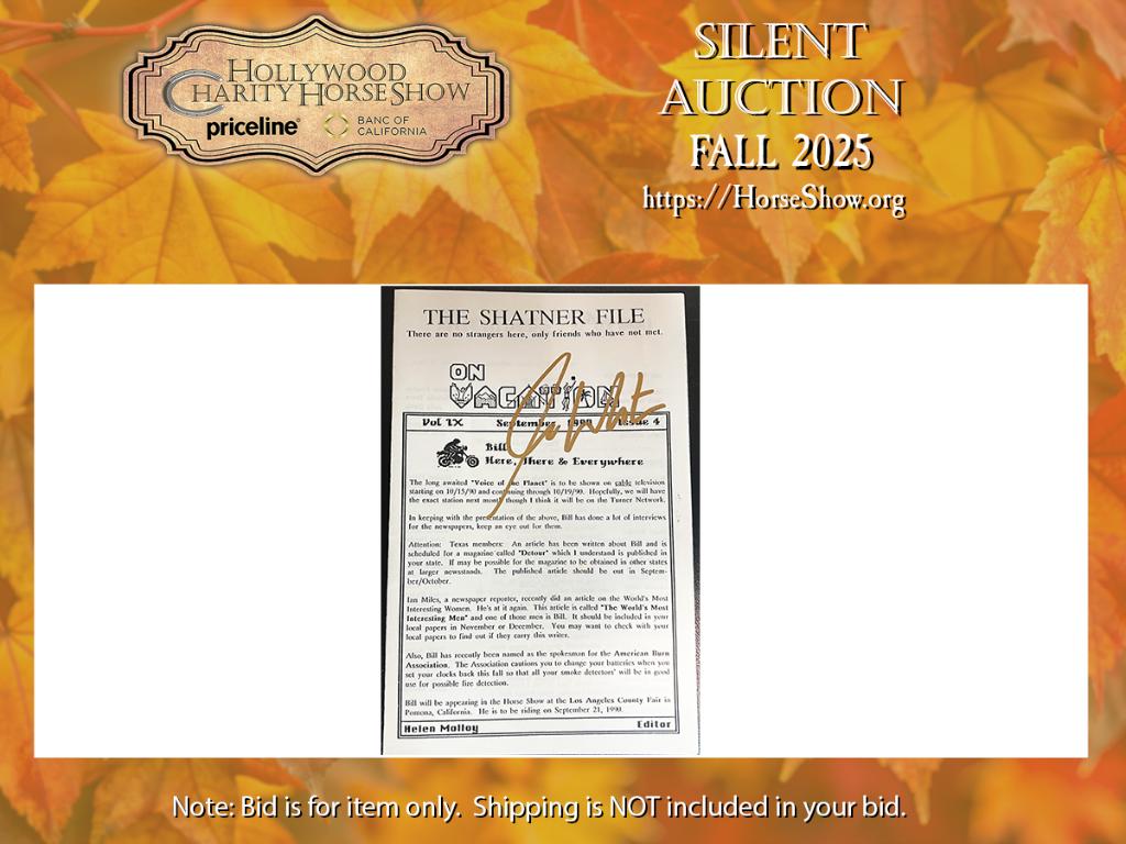 The Shatner File Vol IX September, 1990 Issue 4 sign...