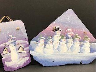 Set of Two Hand-Painted Snowman Slates