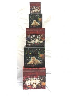 Set of 5 Christmas Cat Stacking Boxes