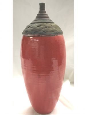 Red Raku Vase with Lid