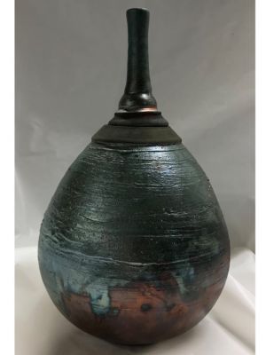 Green Raku Vase with Lid