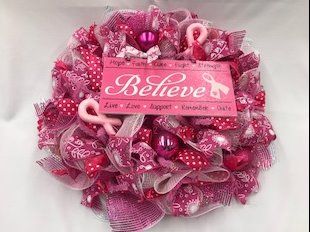 Festive Wreath Promoting Breast Cancer Awareness