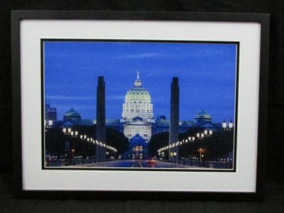 Harrisburg State Capitol At Night Framed Photo
