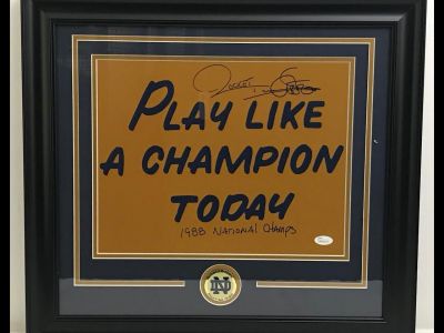 Rocket Ismail Notre Dame Autographed/Inscribed Play Like a Champion Print Framed