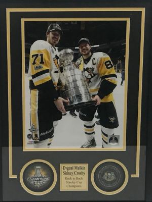 Sidney Crosby/Evgeni Malkin 2016-17 Stanley Cup Champs Dual Puck Commemorative Collage Shadow Box Framed