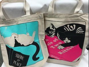 Set of Two Tote Bags for Book and/or Cat Lovers
