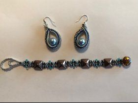 Blue and Copper Bracelet and Tear Drop Earrings by D