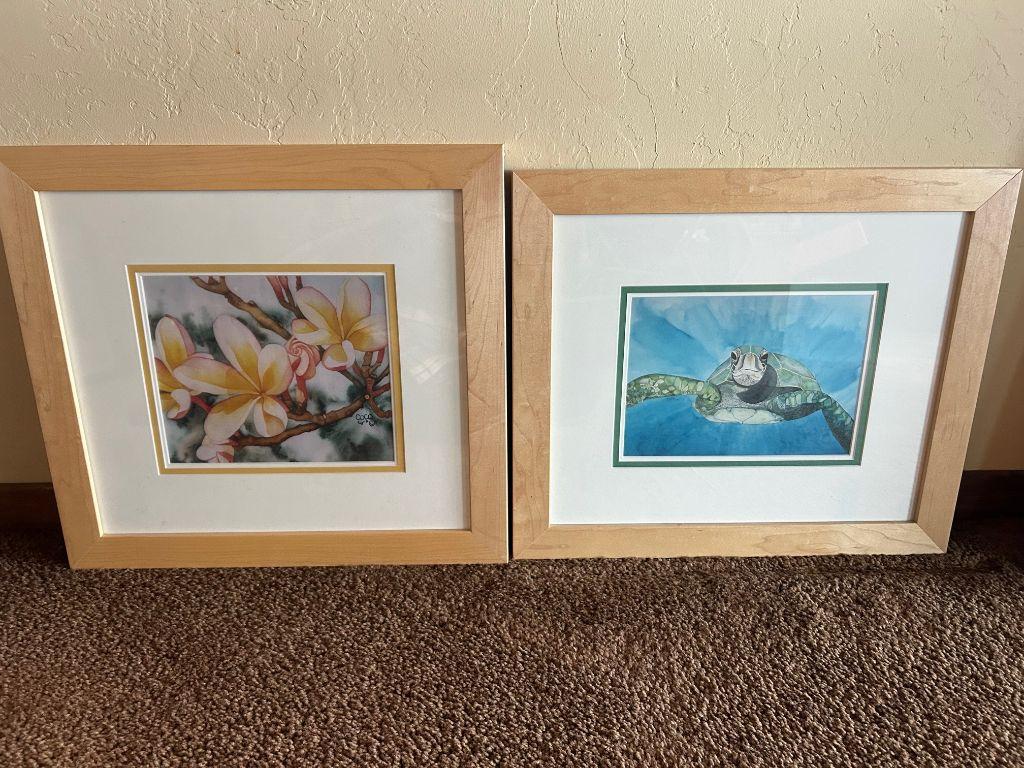 2 Framed Watercolor Prints by Coco of Kauai