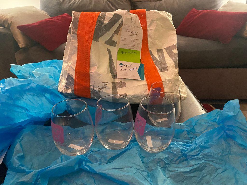 Beach Bag with (4) stemless wineglasses