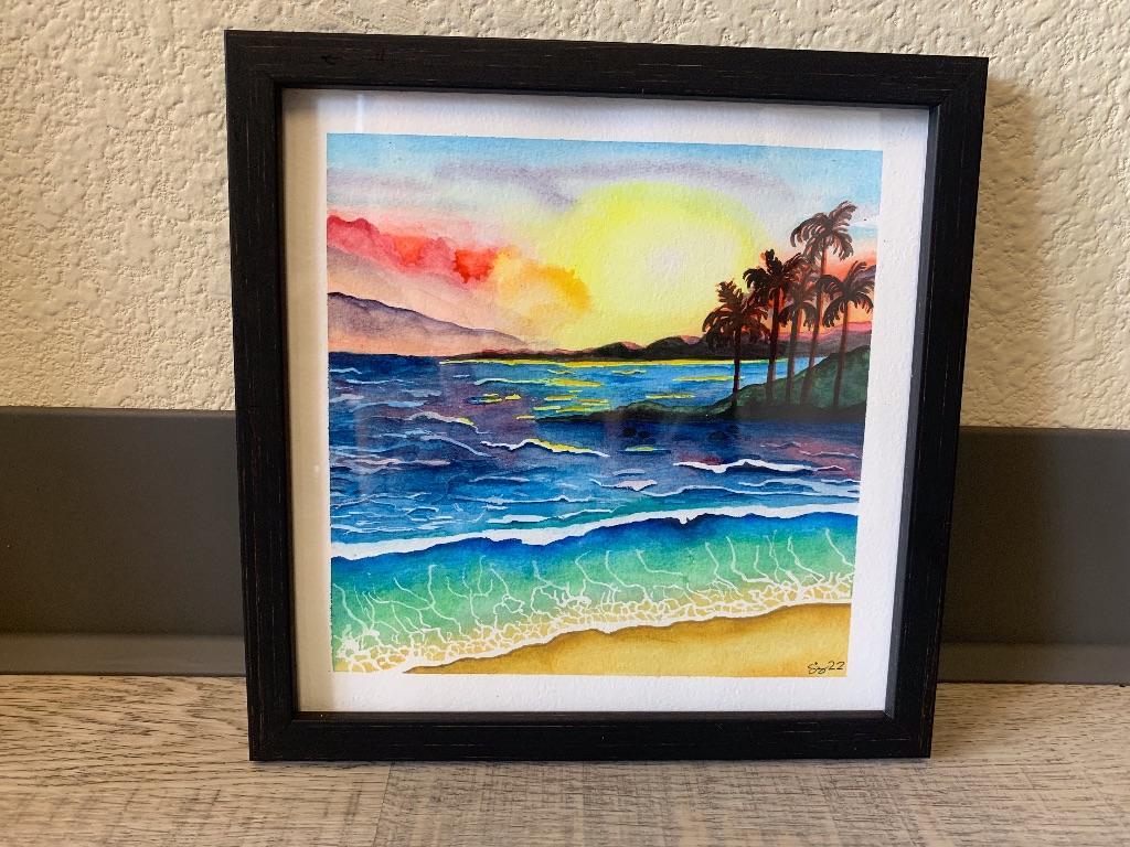 Beach Sunset Original 8 x 8 Painting