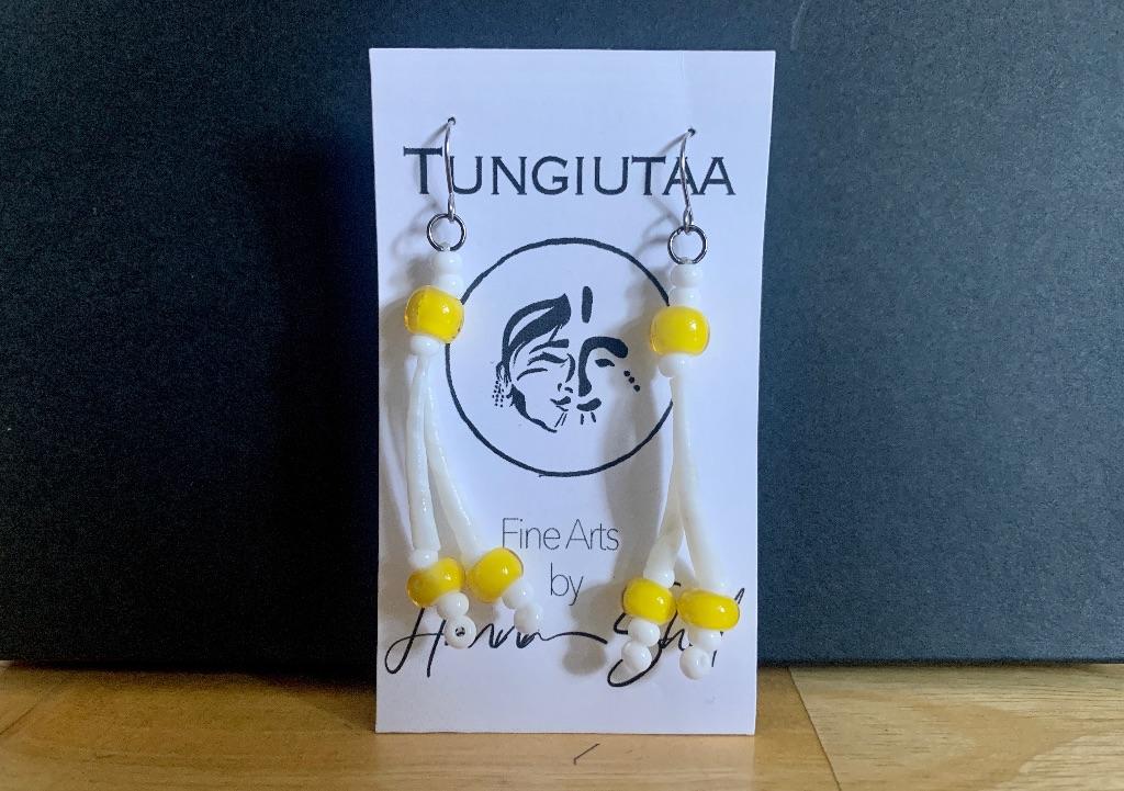 Dentalium & Yellow Trade Bead Earrings by Hanna Sholl