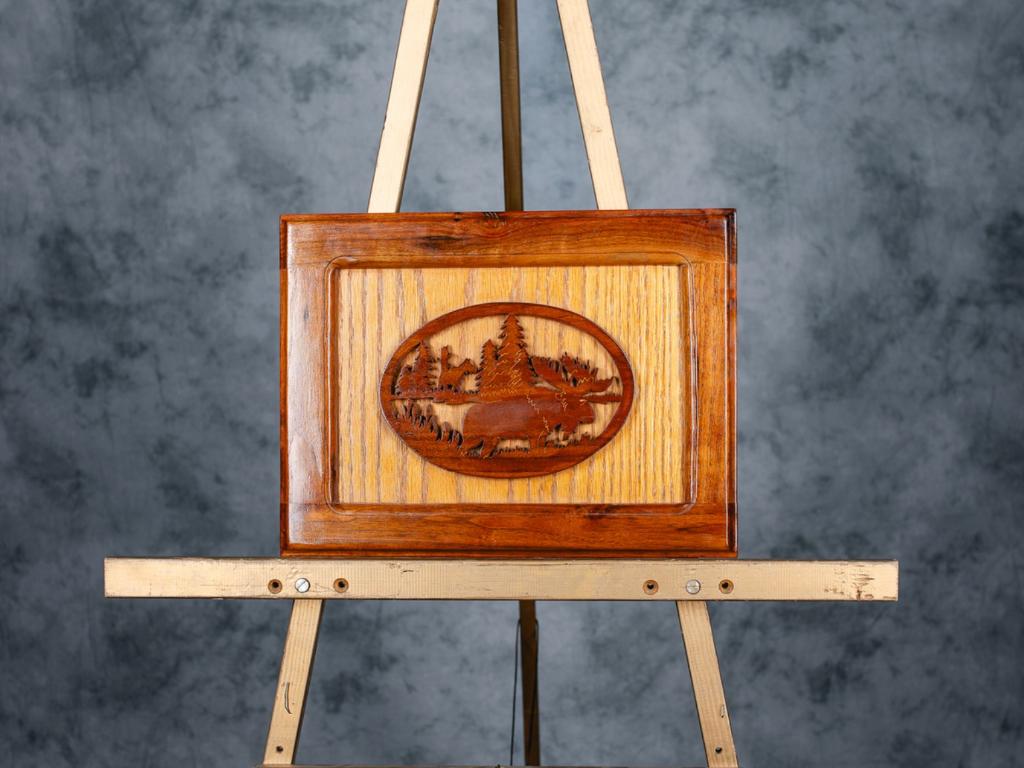 Alaskan Moose and Forrest Woodcut