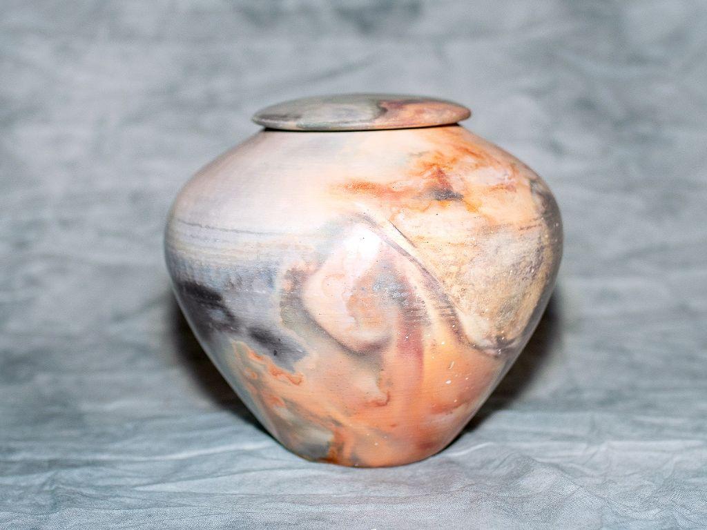 Grey, blue, & pink Pottery with lid