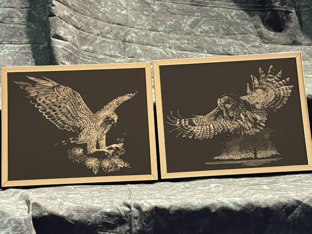 Birds Inflight: Owl & Eagle Artist Unknown