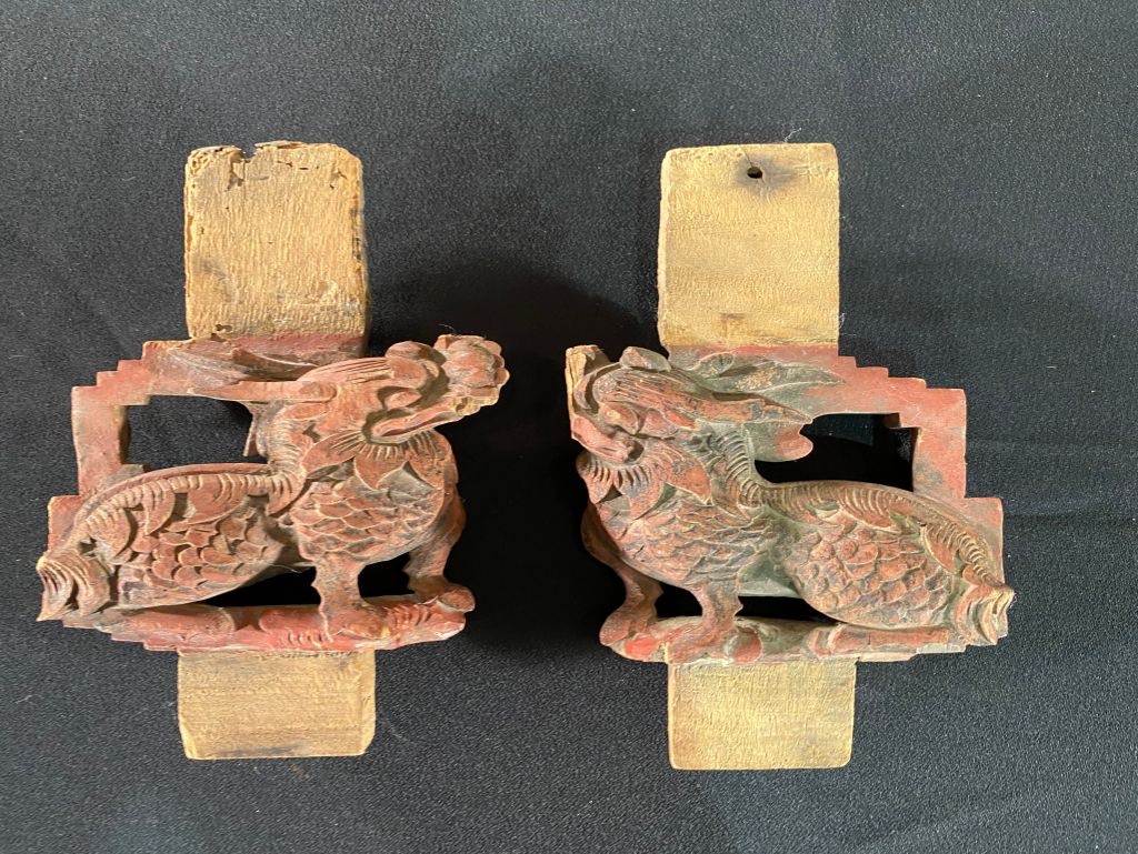 Chinese Wood Carved Dragon Door Pulls