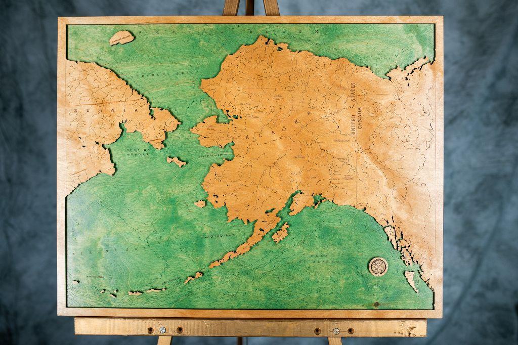 Alaskan Wood Wall Map by Lightworks Kodiak