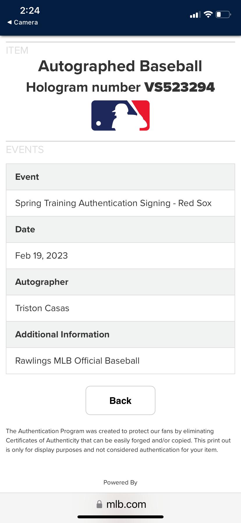 4 Premium Red Sox Tickets with a Baseball Autographed by Triston Casas!