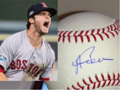 4 Premium Red Sox Tickets with an Autographed Andrew Benintendi baseball