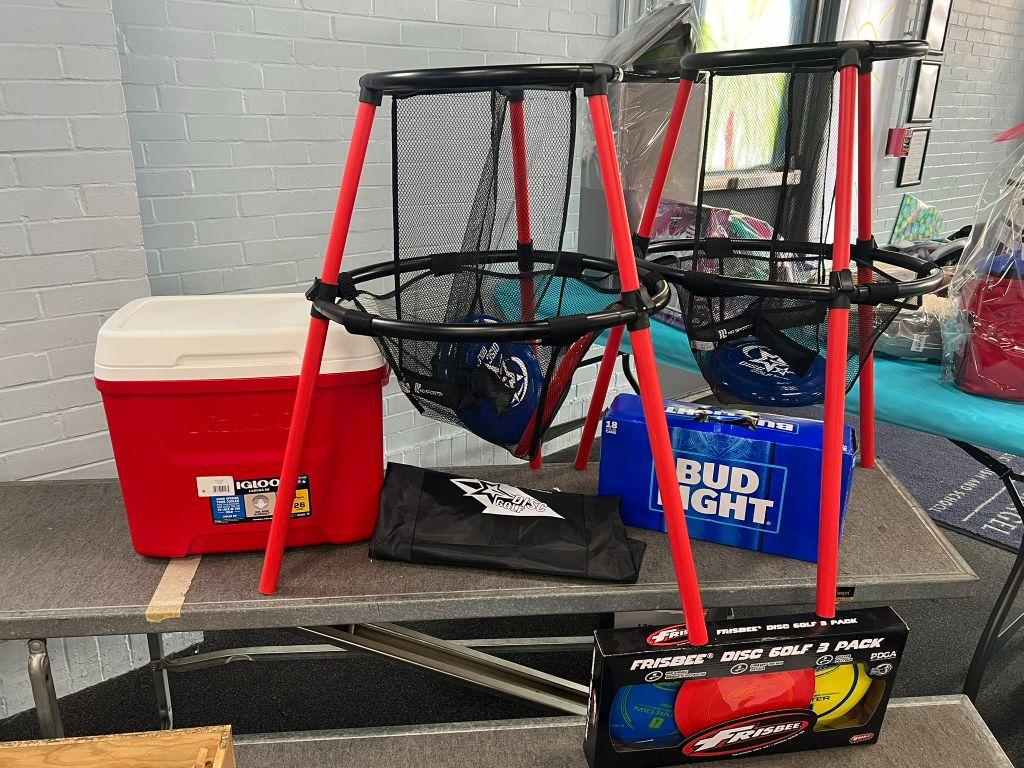 Disc Golf Discs, Baskets, Cooler and 18 pack of Bud ...