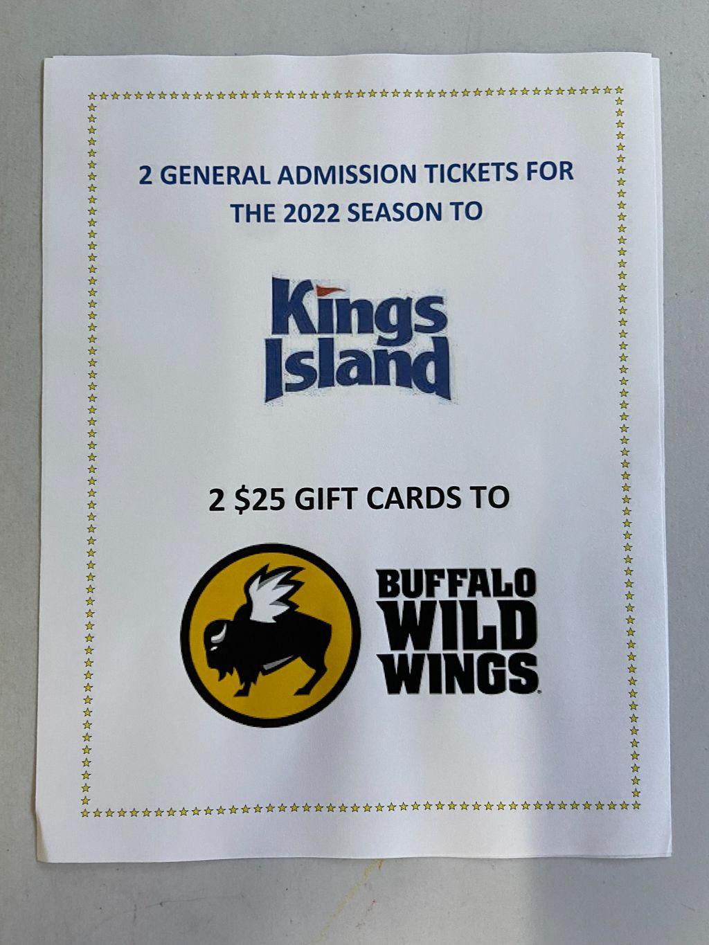 2 Kings Island General Admission Tickets + 2 $25 gif...