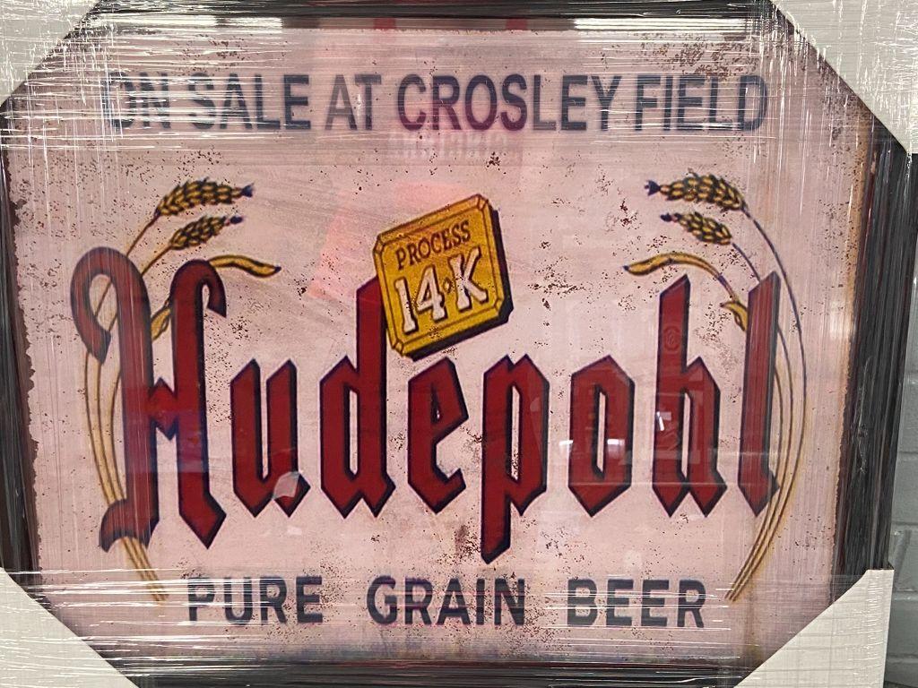 HUDEPOHL BEER: ON SALE AT CROSLEY FIELD SIGN FRAMED