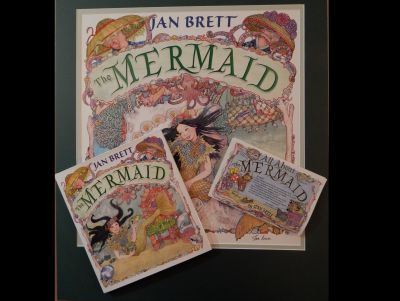 Signed and Custom Matted Jan Brett Poster and Book, The Mermaid
