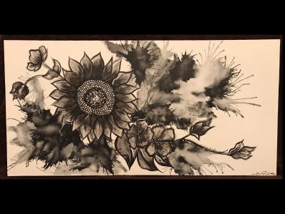 Original Black and White Floral Painting by Alina Martinez