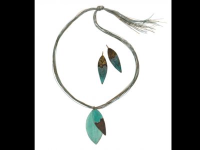 Etruscan Patine Leaves Necklace and Earrings Set