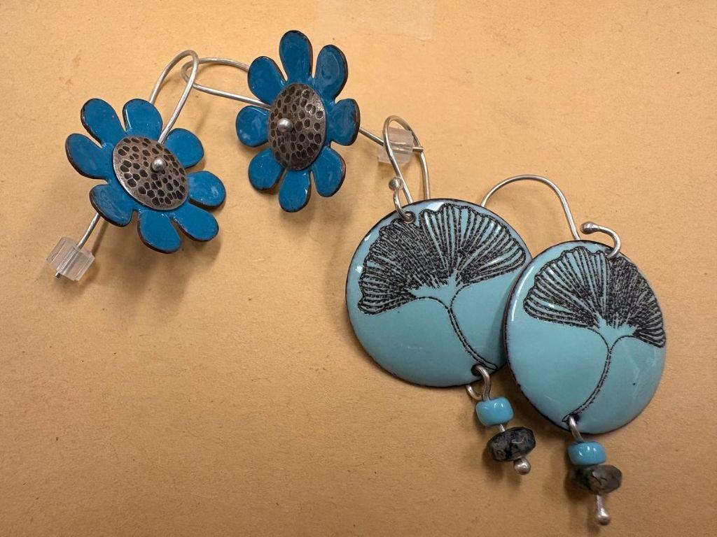 Blue Floral Enamel Earrings