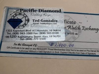 $1,000 Gift Certificate - Pacific Diamond