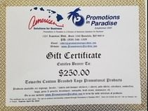 $250.00 Gift Certificate Towards Branded Logo Promotional  Material