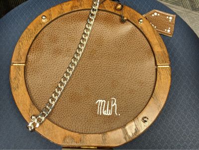 Brown Leather and Wood Designer Hand Bag