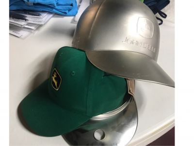 John Deere hat and metal hat storage