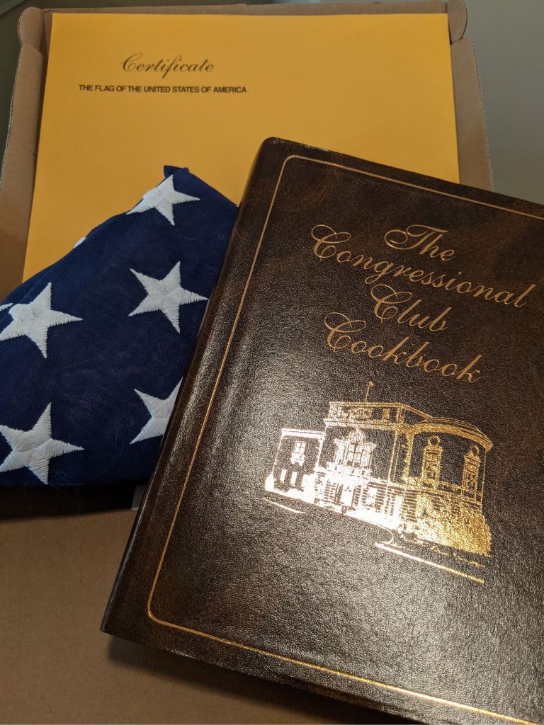 Congressional Club Cookbook & Flag Flown over US Capitol
