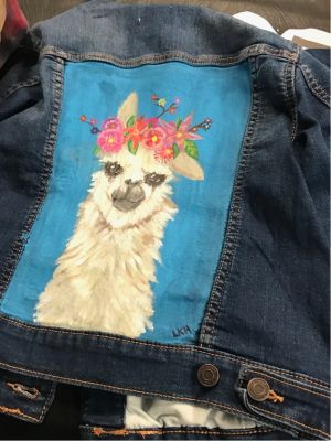 Hand-painted Denim Jacket - Llama