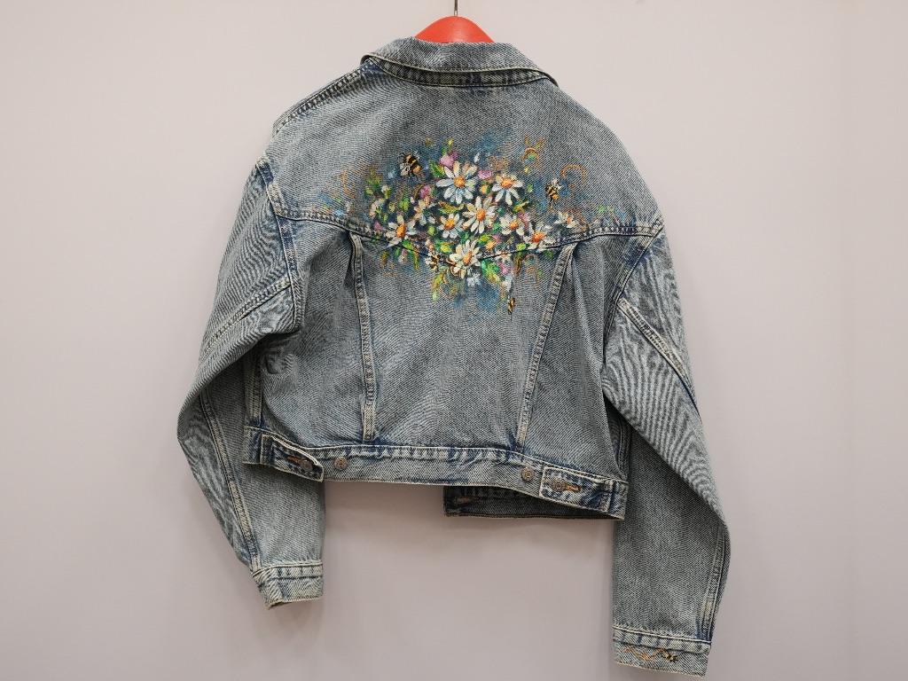 Hand-Painted Floral Denim Jacket by Local Artist Bre...