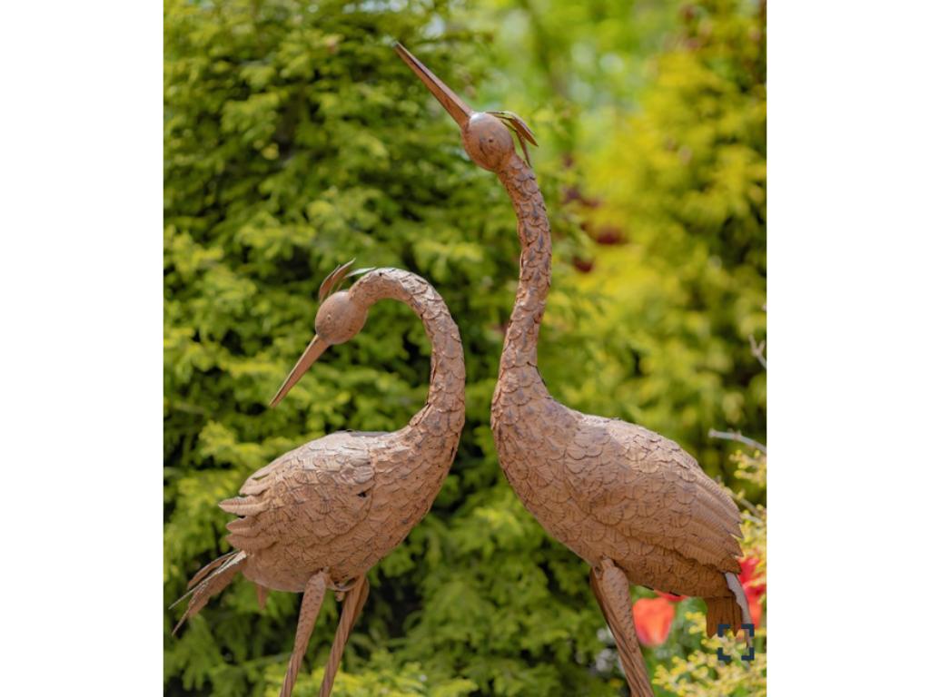 Pair of Rustic Metal Whooping Crane Garden