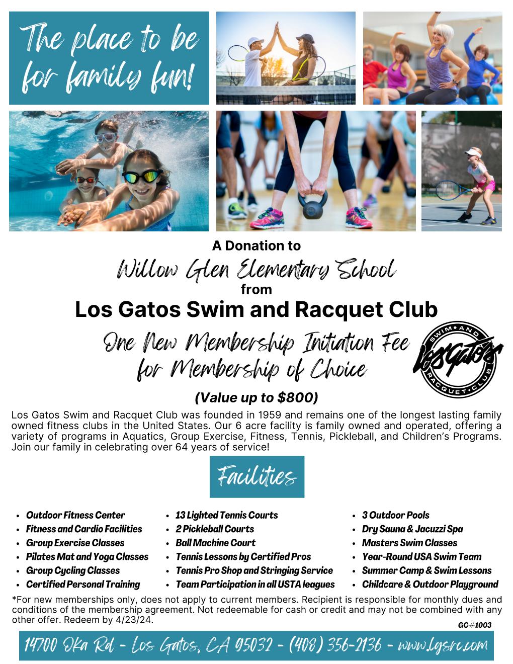 Los Gatos Swim and Racquet Club - one New Membership Initiation Fee