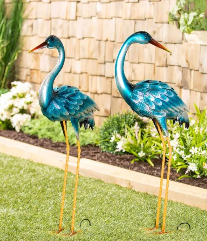 Blue Heron Statue Pair
