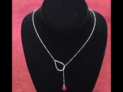 Handmade Lariat Necklace Sterling Silver with Ruby Stone
