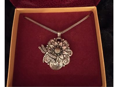 Sunflower, Dragon Fly Pendant And Silver Chain
