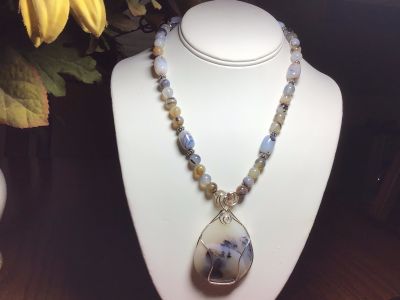 Montana Agate Stone Silver Wrapped Necklace
