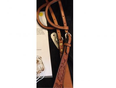 Two Ear Tooled Brown Leather Headstall