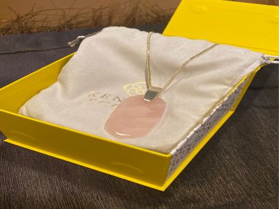 Inez Gold Long Pendant Necklace in Rose Quartz