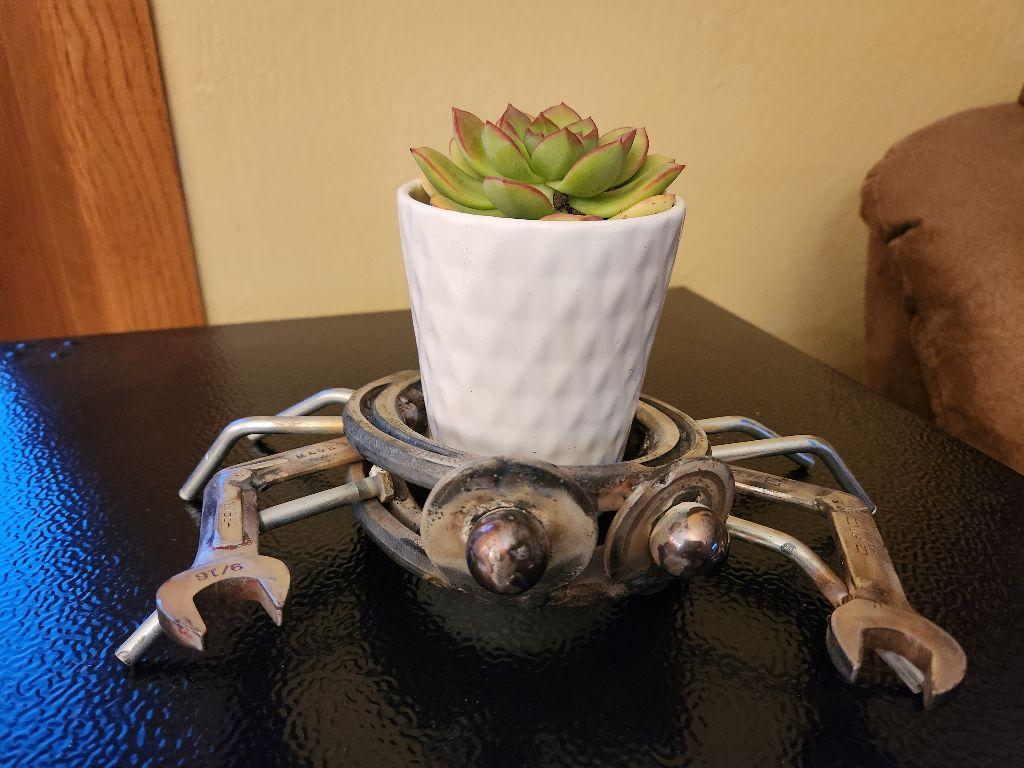 Metal Sculpture of crab with plant holder
