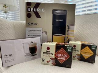 K-Mini Keurig Maker +Coffee and Mugs