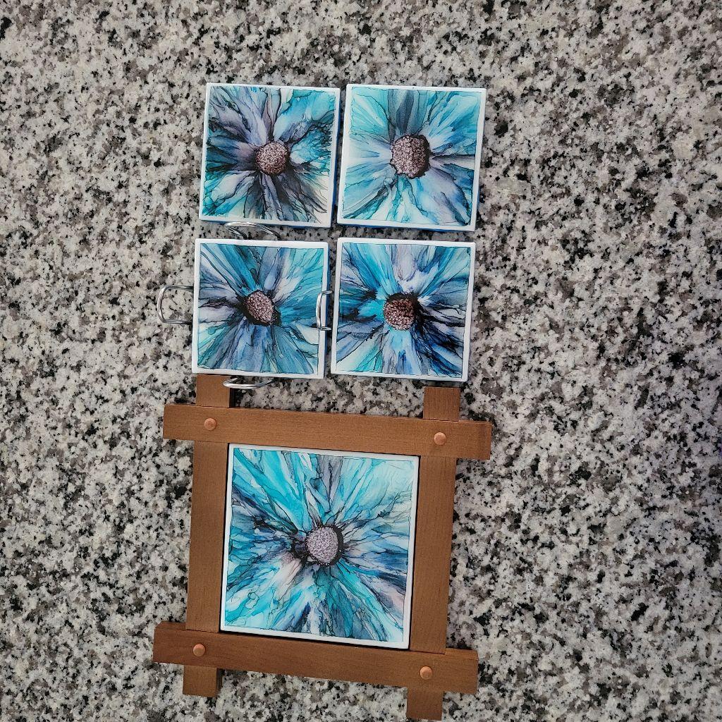 Hand-Crafted Turquoise Trivet and Coaster Set