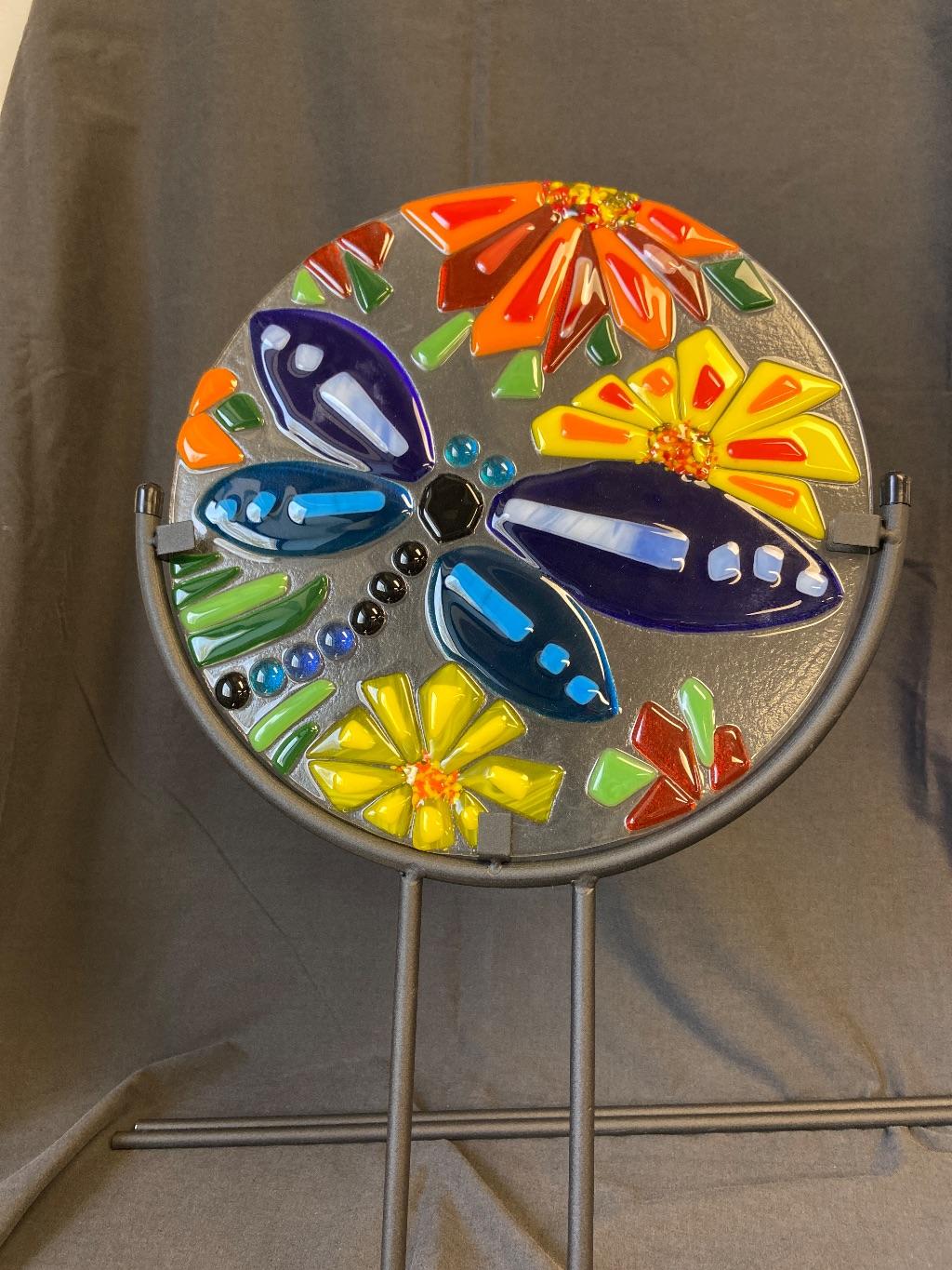 Dragon Fly & Flowers Fused Glass