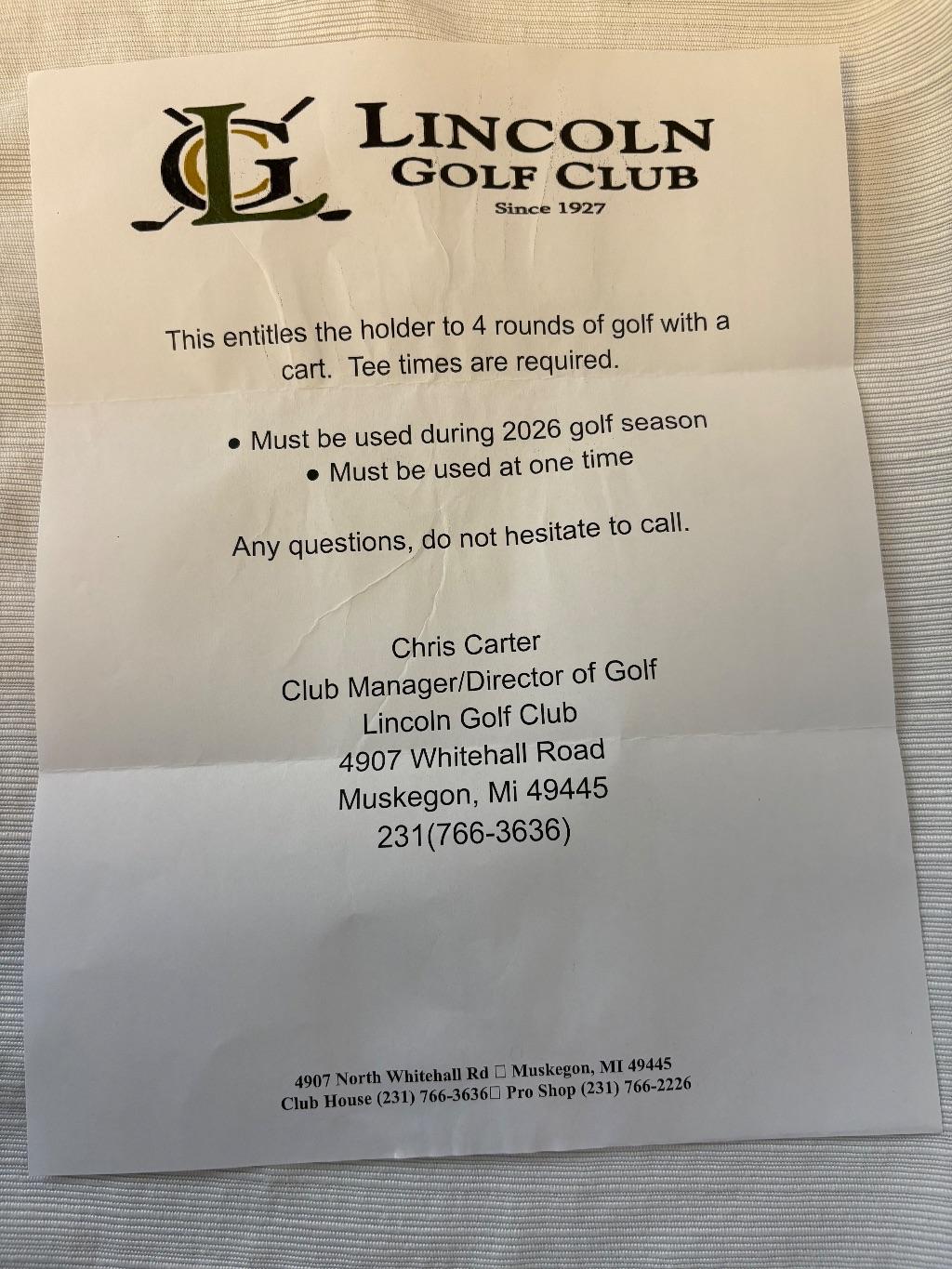 4-Rounds of Golf at Lincoln Golf Club
